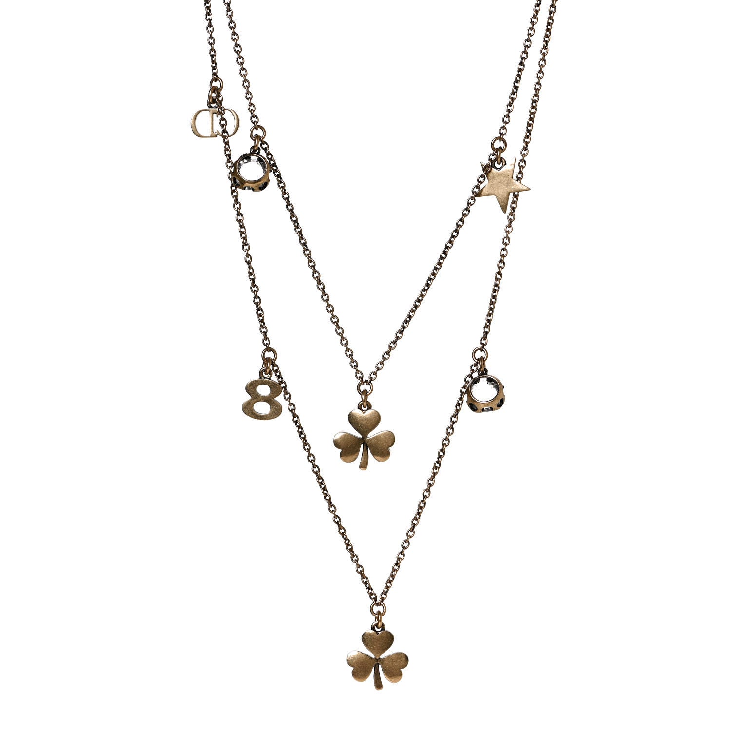 Christian Dior Metal Multi Charms Long Necklace Aged Gold 1 of 7