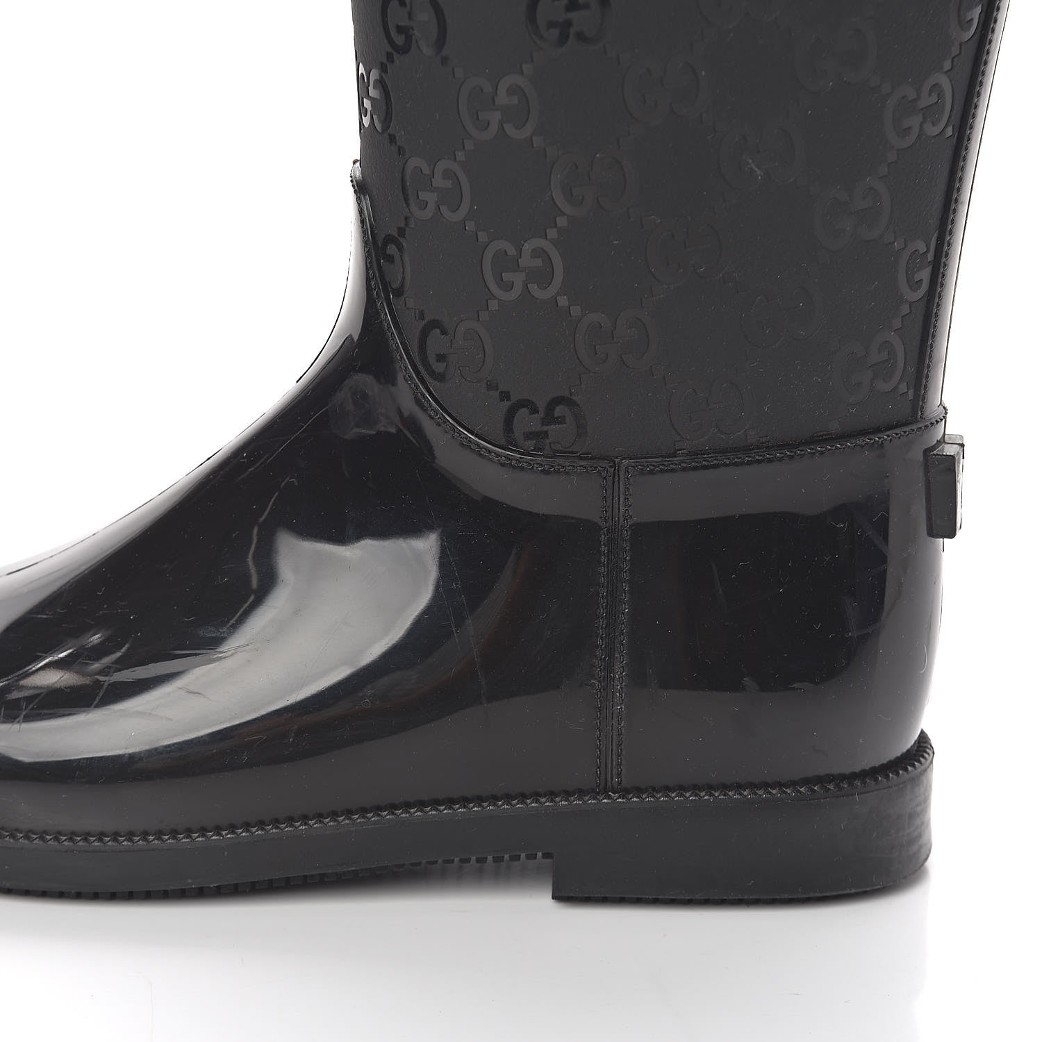 Gucci Rubber Monogram Knee High Rain Boots 37 Black 8 of 12