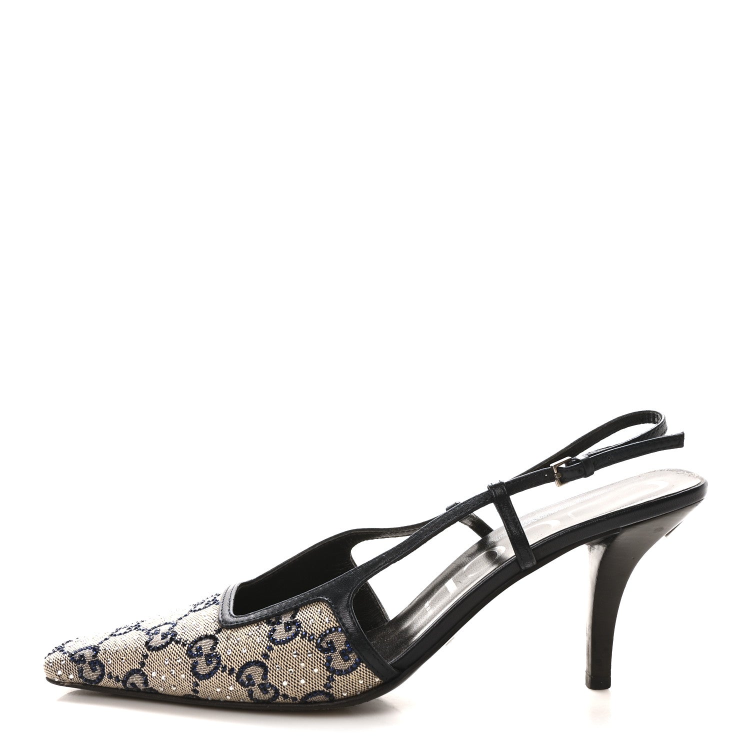 Gucci GG Monogram Malaga Kid Crystal Square G 75mm Slingback Pumps 39.5 Beige Blue 1 of 9