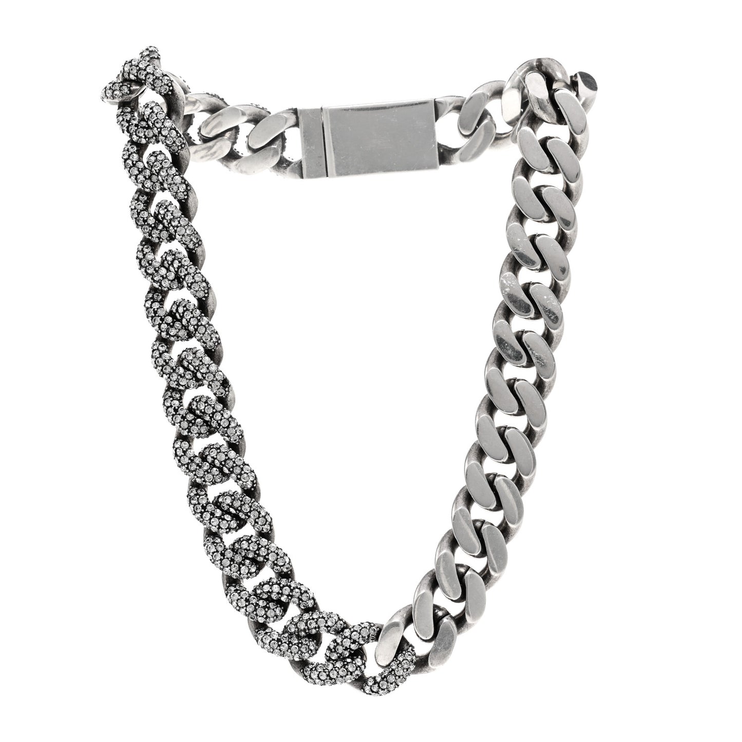 Crystal Curb Chain Necklace Oxidized Silver