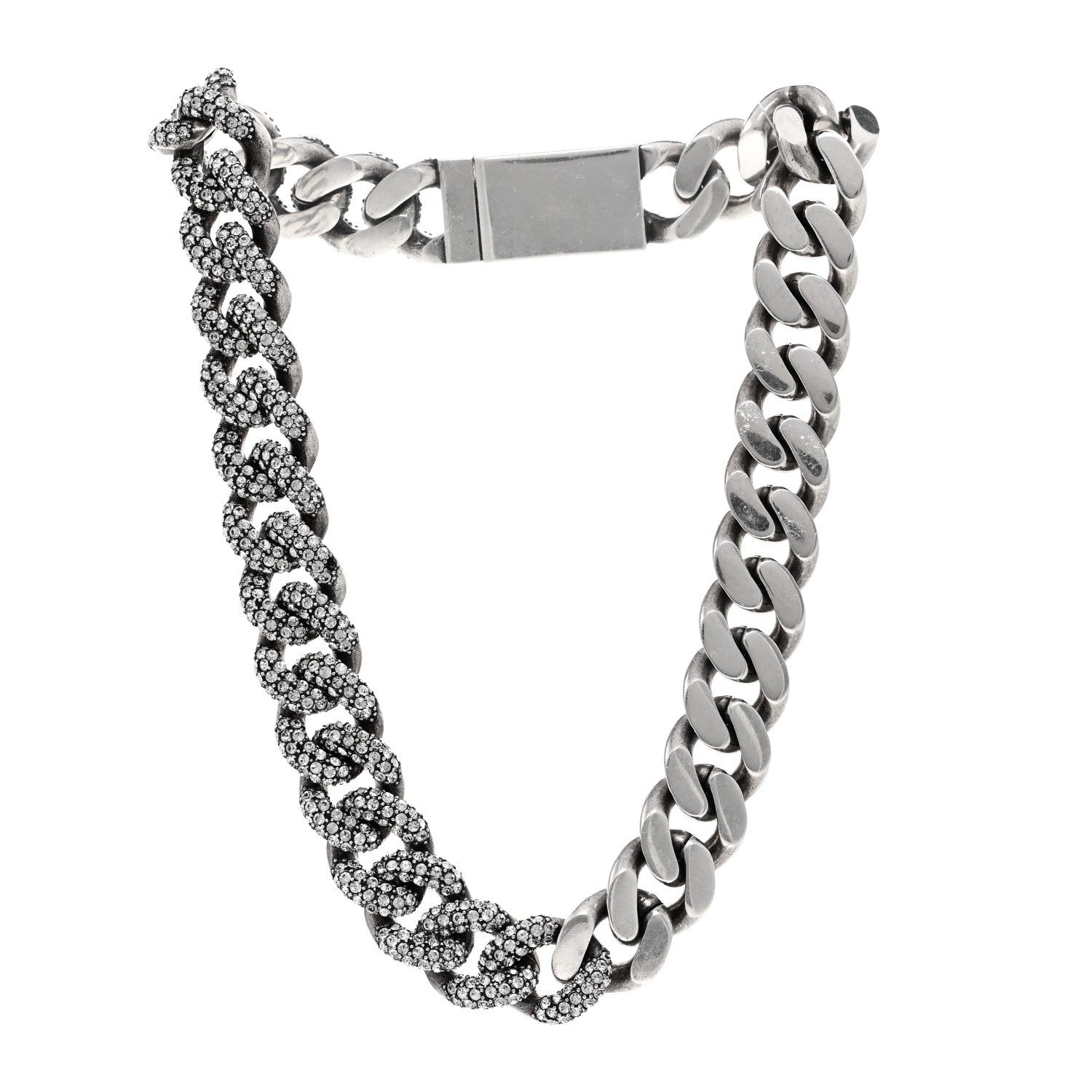 Saint Laurent Crystal Curb Chain Necklace Oxidized Silver 3 of 5