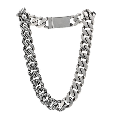 Saint Laurent Crystal Curb Chain Necklace Oxidized Silver 3 of 5