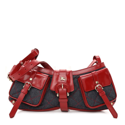 Burberry Shiny Calfskin Denim Quilted Shoulder Bag Blue Red 1 of 12
