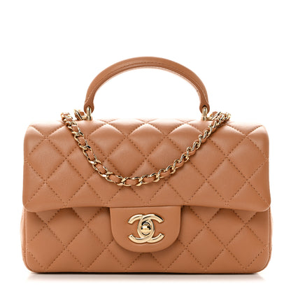 Chanel Lambskin Quilted Mini Top Handle Rectangular Flap Dark Beige 1 of 10