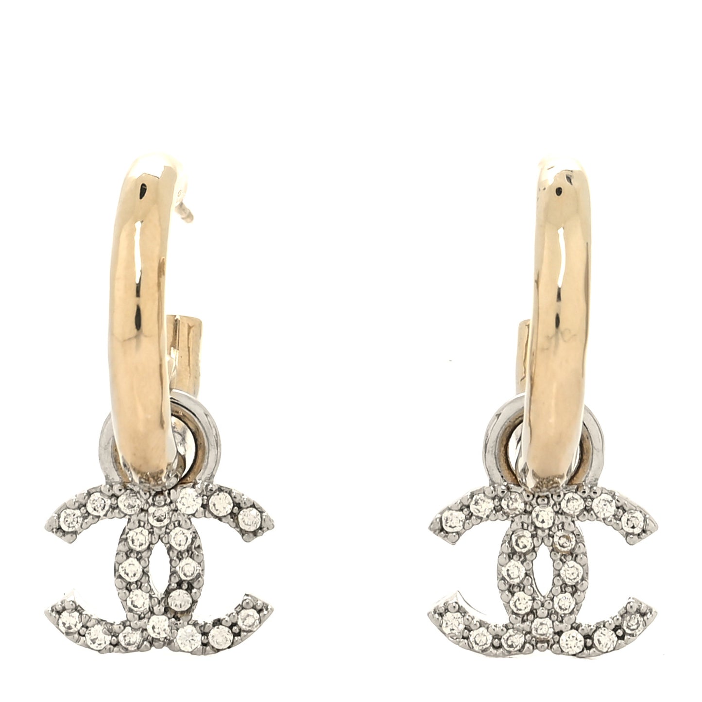 Metal Crystal CC Hoop Drop Earrings Gold