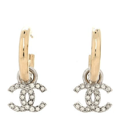 Chanel Metal Crystal CC Hoop Drop Earrings Gold 1 of 4