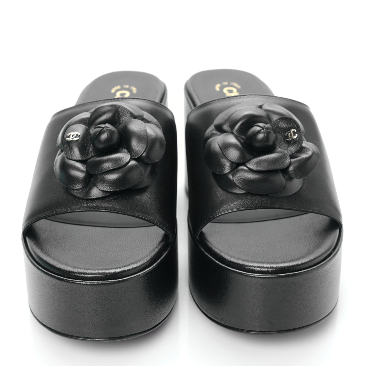 Chanel Lambskin Camellia Platform Mules 39.5 Black 2 of 9