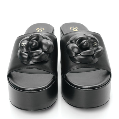 Chanel Lambskin Camellia Platform Mules 39.5 Black 2 of 9