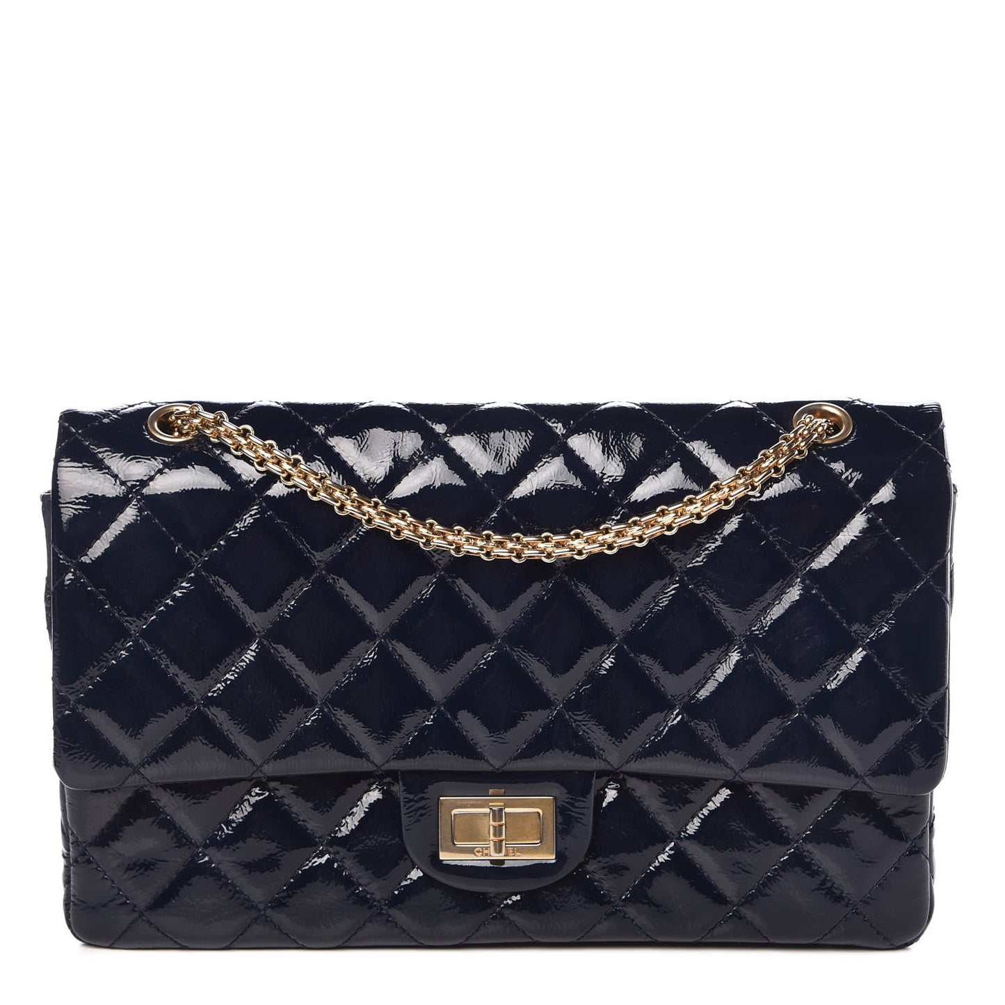 Distressed Patent Quilted 2.55 Reissue 227 Flap Dark Blue