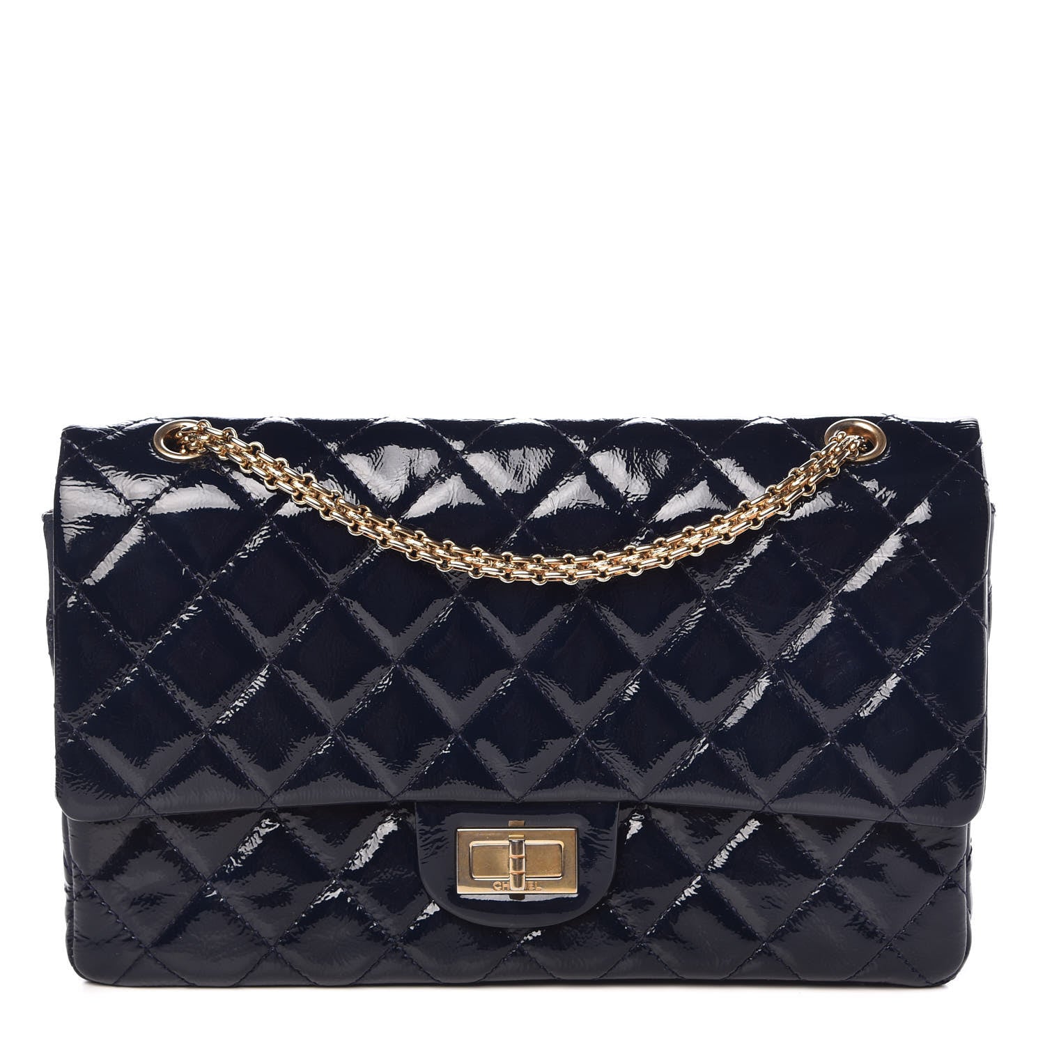 Chanel Distressed Patent Quilted 2.55 Reissue 227 Flap Dark Blue 1 of 10