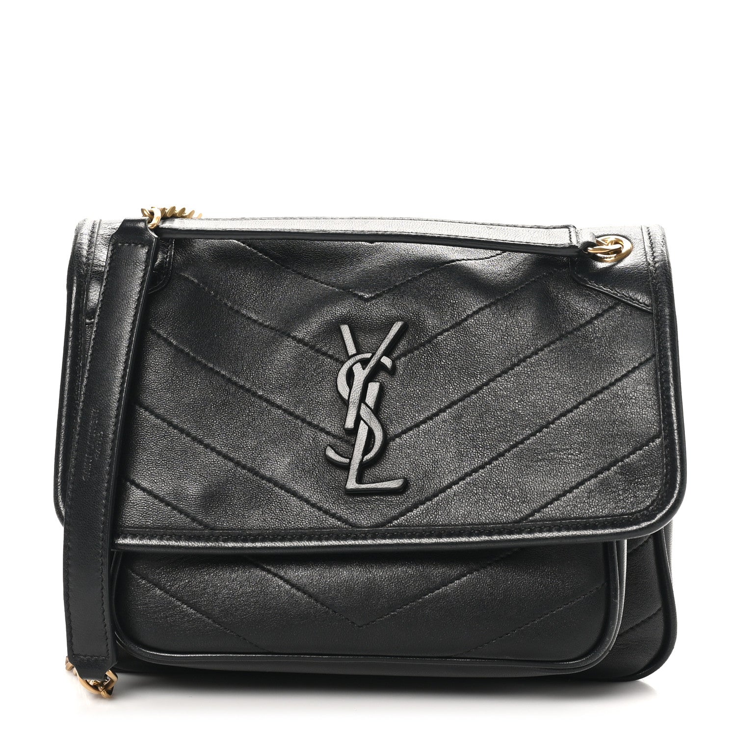 Saint Laurent Lambskin Matelasse Monogram Baby Niki Chain Satchel Black 1 of 10