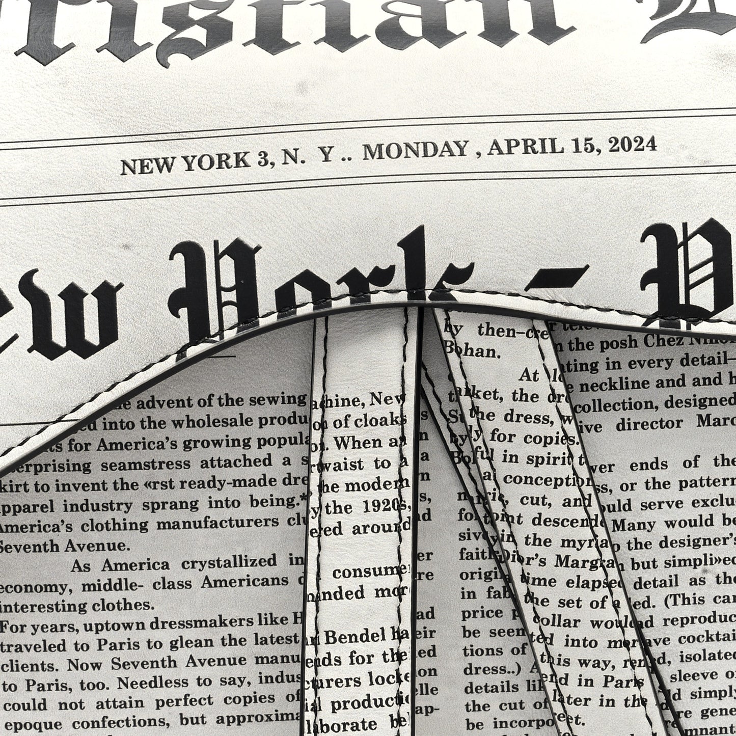 Calfskin Newspaper Printed Saddle Bag With Strap Black White