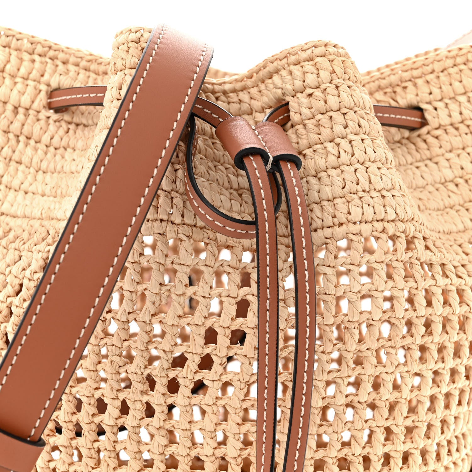 Loewe Raffia Calfskin Balloon Bucket Bag Natural Tan 7 of 9