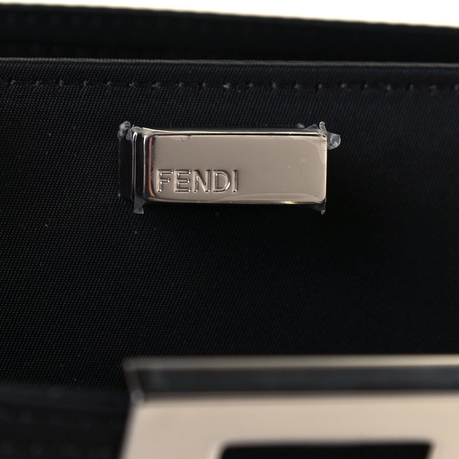 Fendi Nylon Vitello Cover Logo Embossed Mini Peekaboo I SEE U Satchel Black White 7 of 11