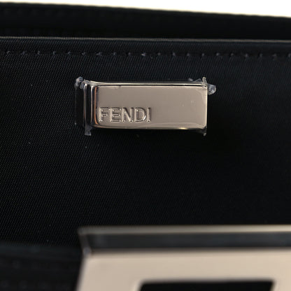 Fendi Nylon Vitello Cover Logo Embossed Mini Peekaboo I SEE U Satchel Black White 7 of 11