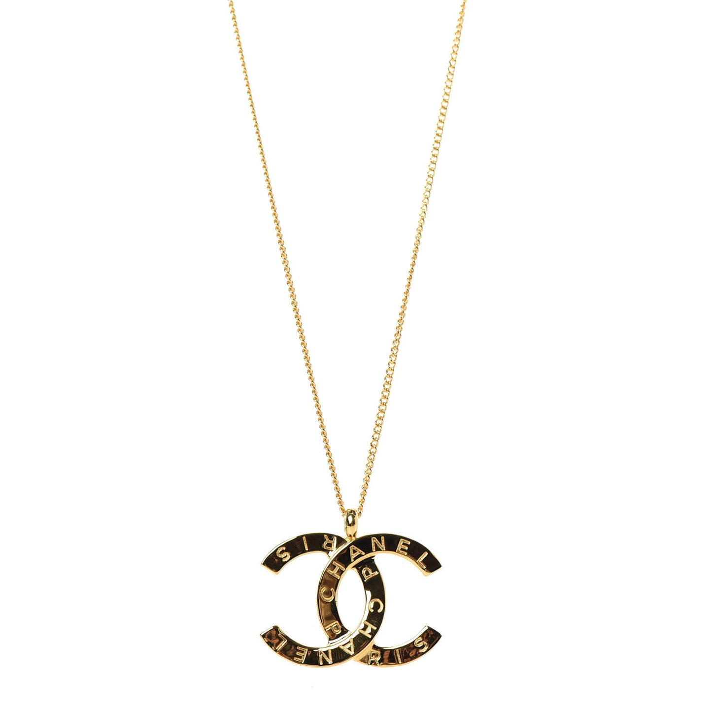 Metal CC Paris Button Necklace Gold