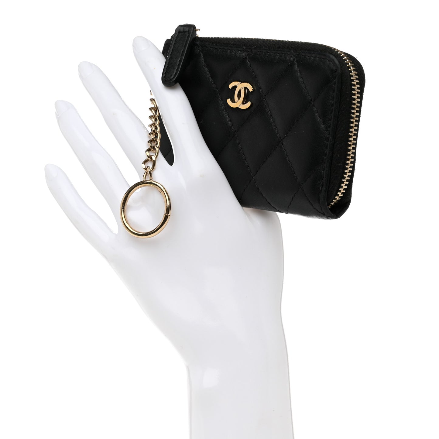 Lambskin Quilted Key Holder Case Black