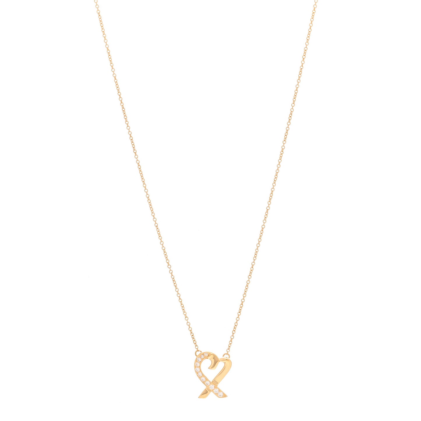 18K Yellow Gold Diamond Small Paloma Picasso Loving Heart Pendant Necklace