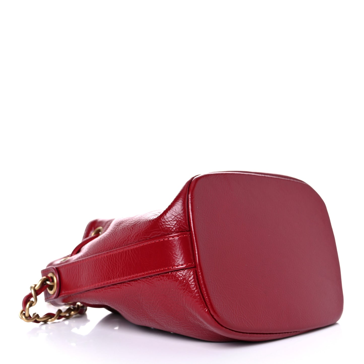 Shiny Aged Calfskin CC Chain Mini Drawstring Bag Red