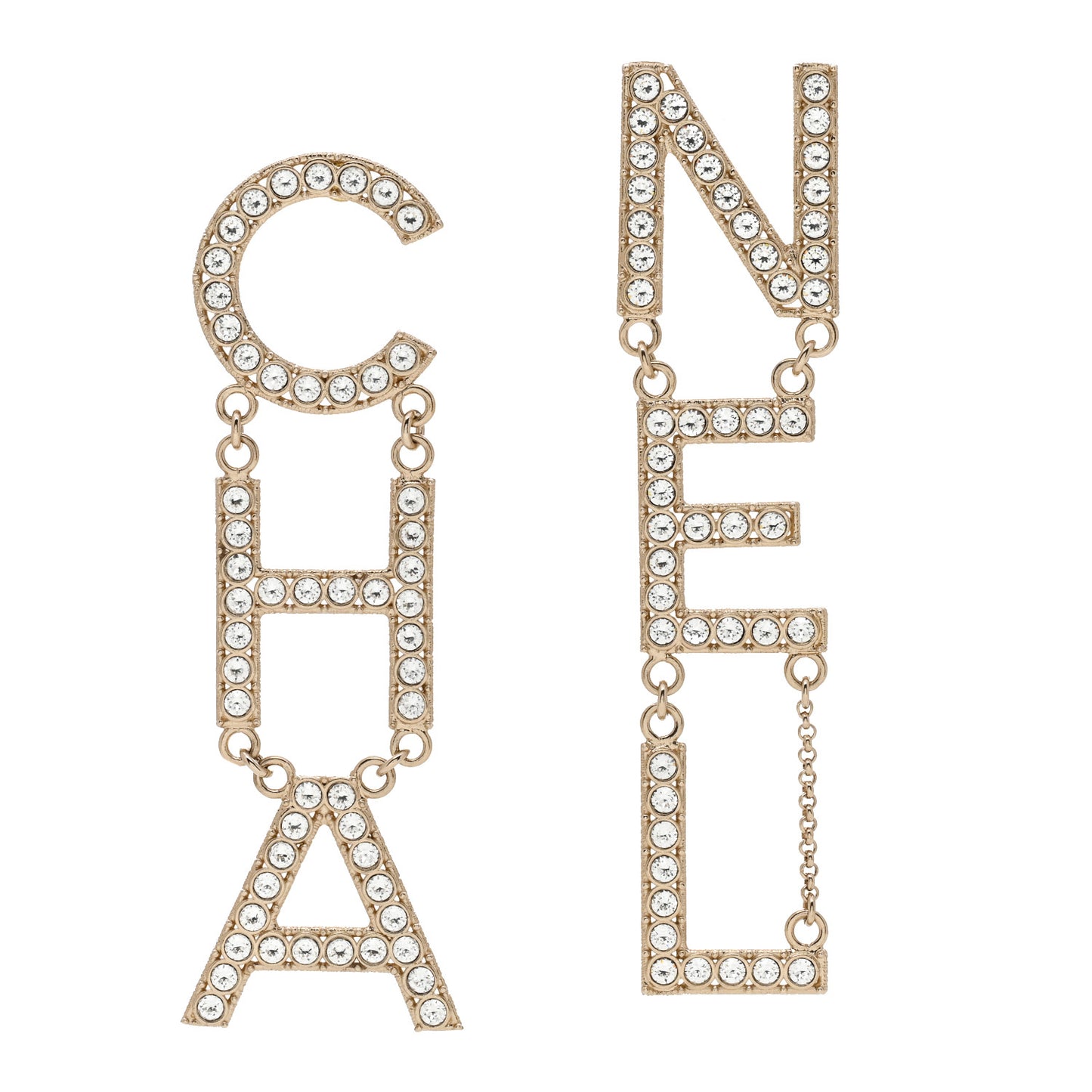 Crystal Cha-Nel Logo Drop Earrings Gold