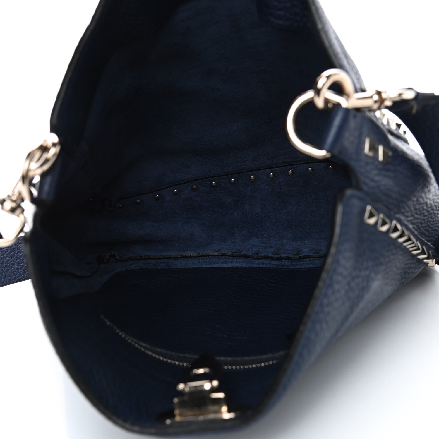 Valentino Garavani Pebbled Calfskin Small Rockstud Flip-Lock Messenger Bag Navy 4 of 4