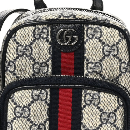Gucci GG Supreme Monogram Textured Dollar Calfskin Web Mini Ophidia Double Zip Messenger Bag Beige Blue 8 of 10