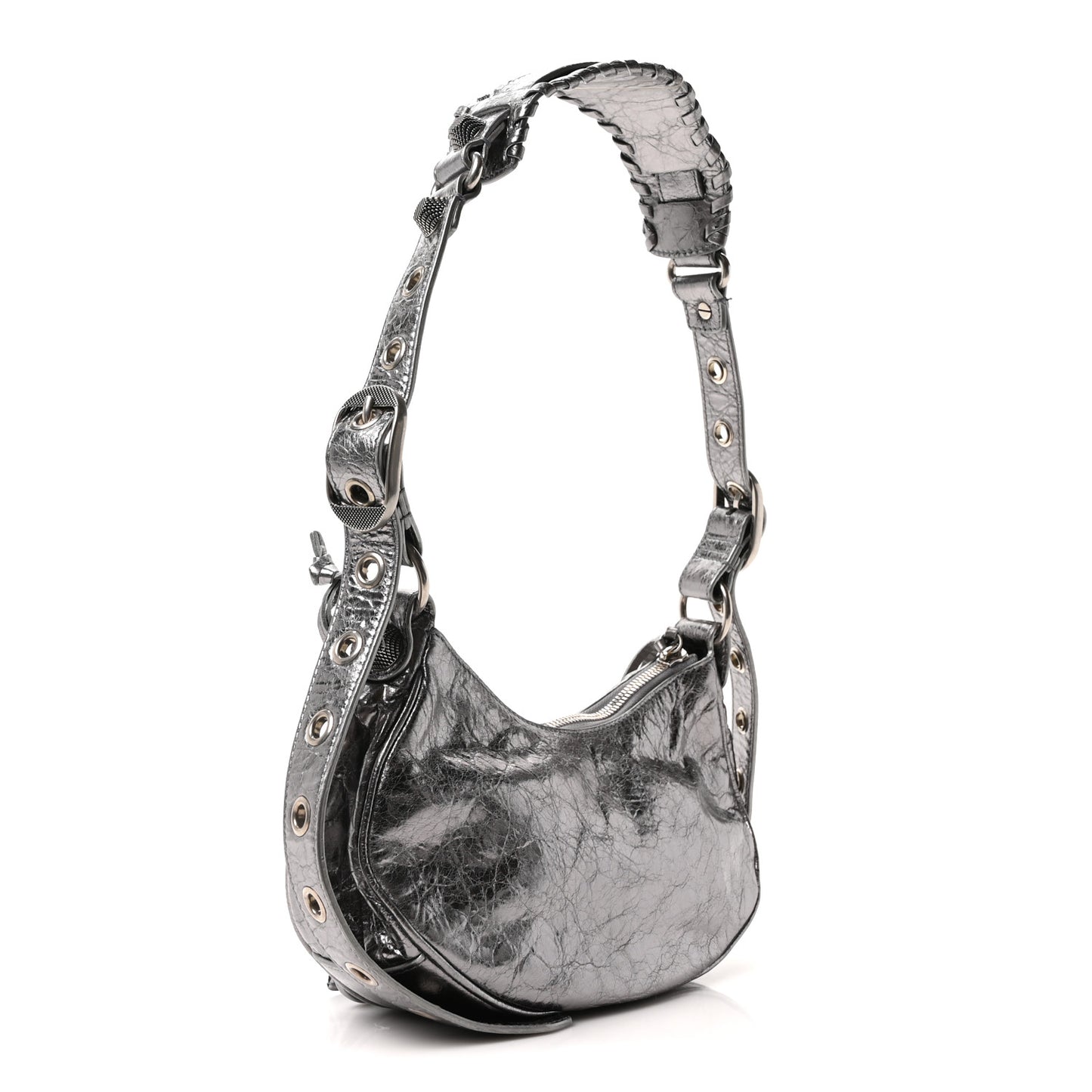 Metallic Agneau Arena Le Cagole Shoulder Bag XS Silver