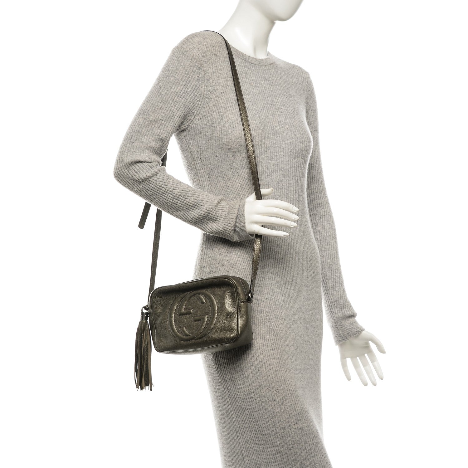 Gucci Metallic Pebbled Calfskin Small Soho Disco Bag Sasso 2 of 9