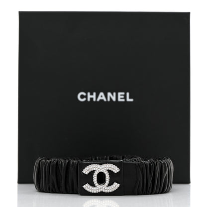 Chanel Ruched Calfskin Crystal CC Turnlock Belt 90 36 Black 5 of 5