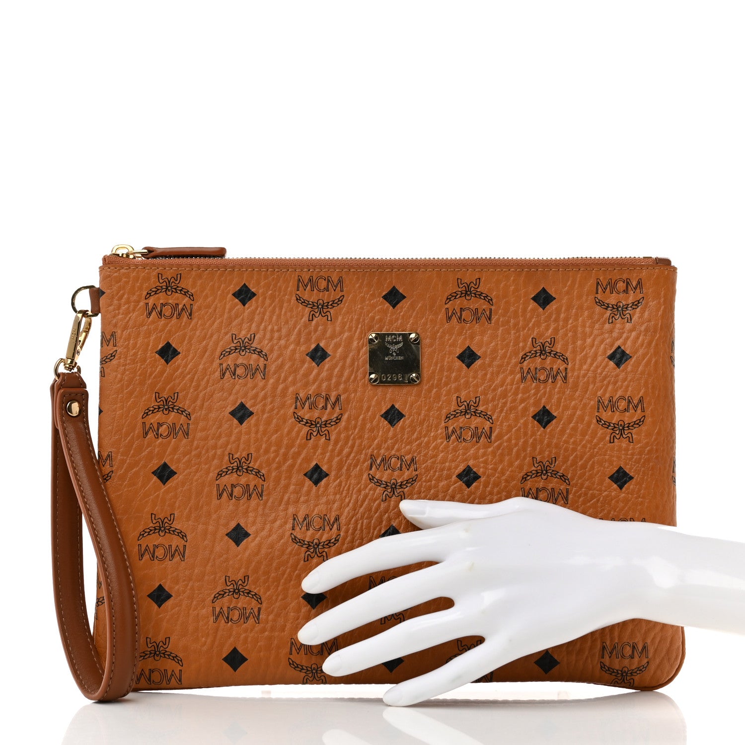 MCM Visetos Large Stark Wristlet Pouch Cognac 2 of 8