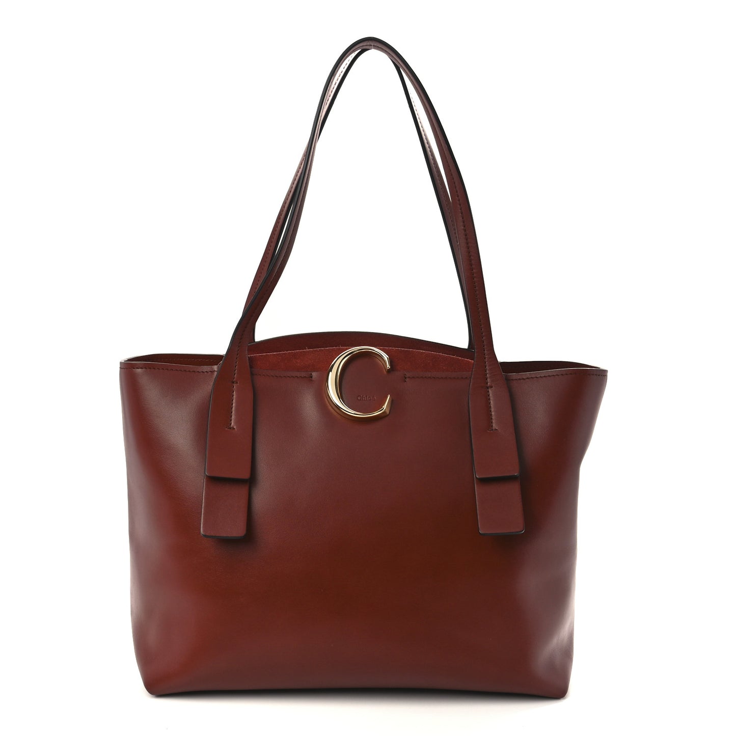 Shiny Calfskin Suede Medium C Zipped Tote Brown