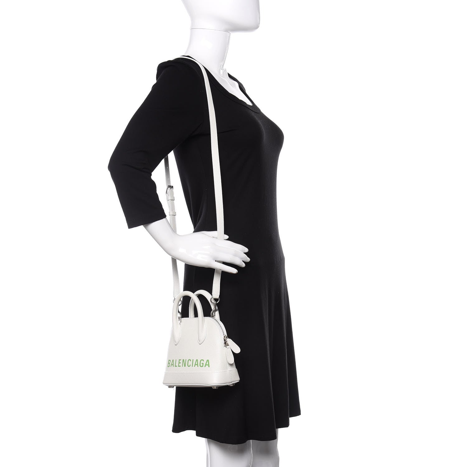 Balenciaga Grained Calfskin Logo XXS Ville Top Handle Bag White Light Green 2 of 11