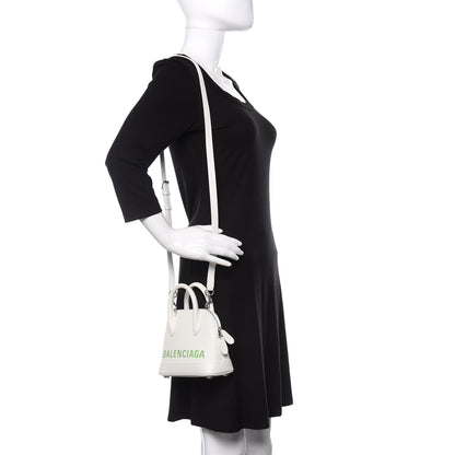 Balenciaga Grained Calfskin Logo XXS Ville Top Handle Bag White Light Green 2 of 11