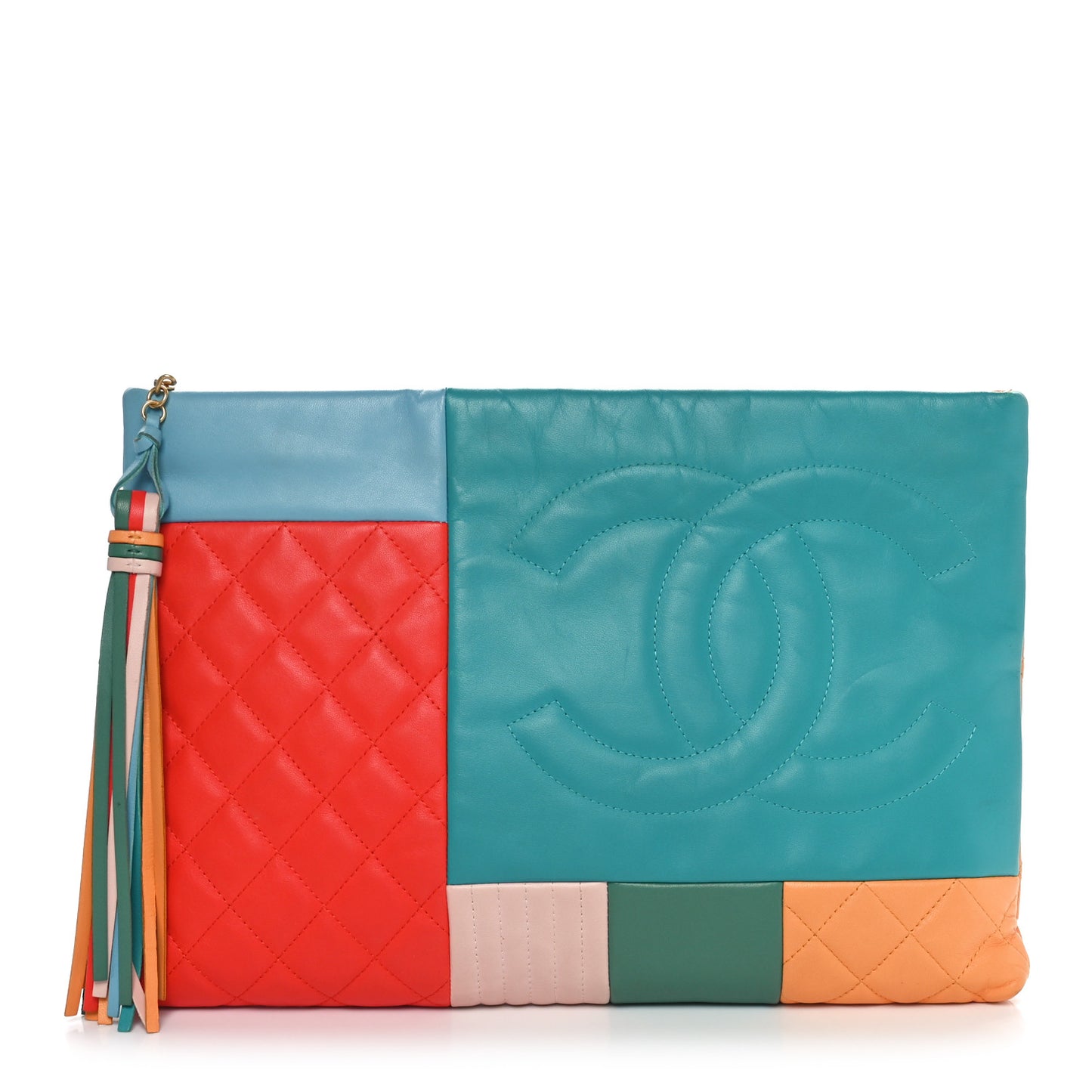 Lambskin Colorblock Cosmetic Case Turquoise Red