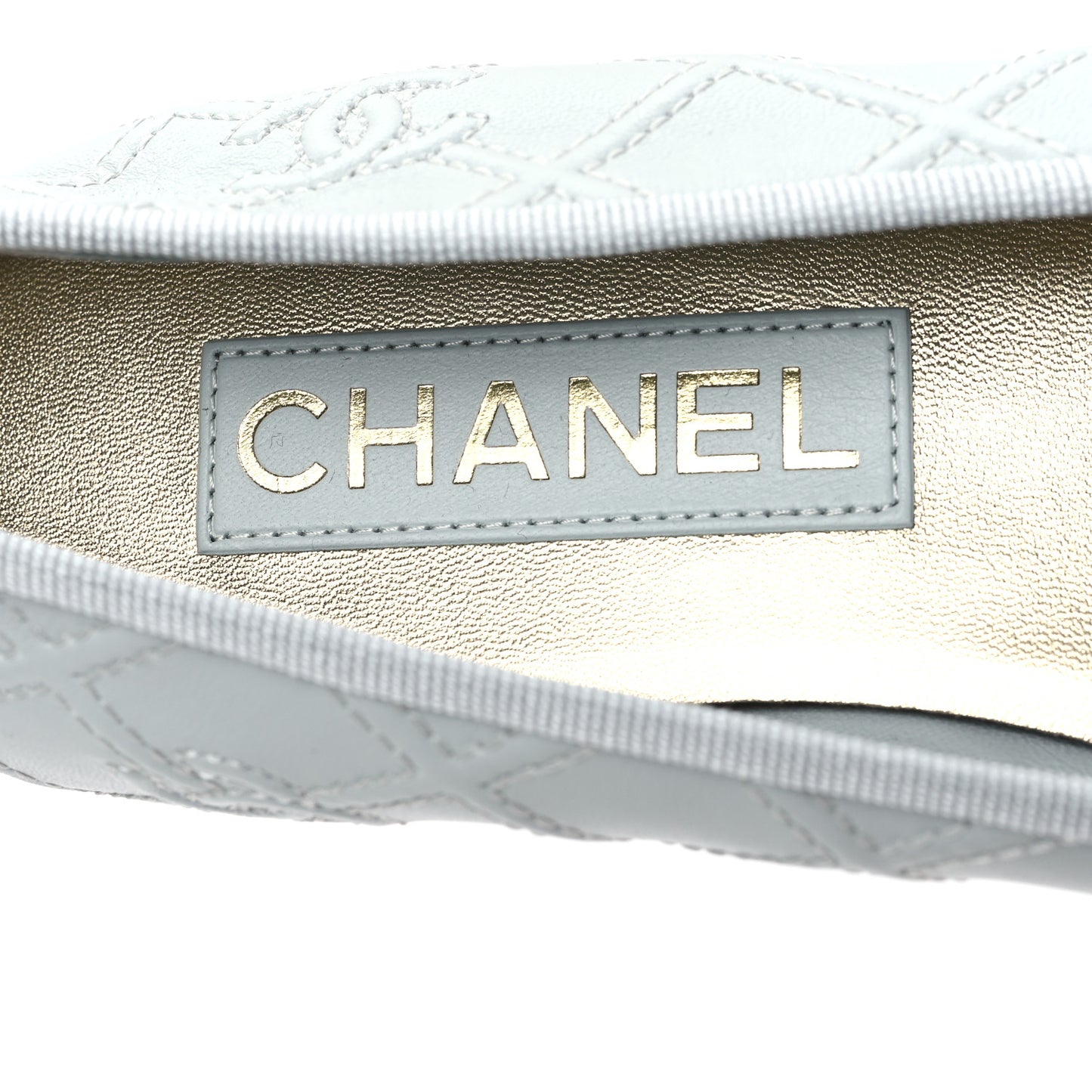 Lambskin Patent Double Stitched CC Cap Toe Ballerina Flats 38.5 Light Blue White