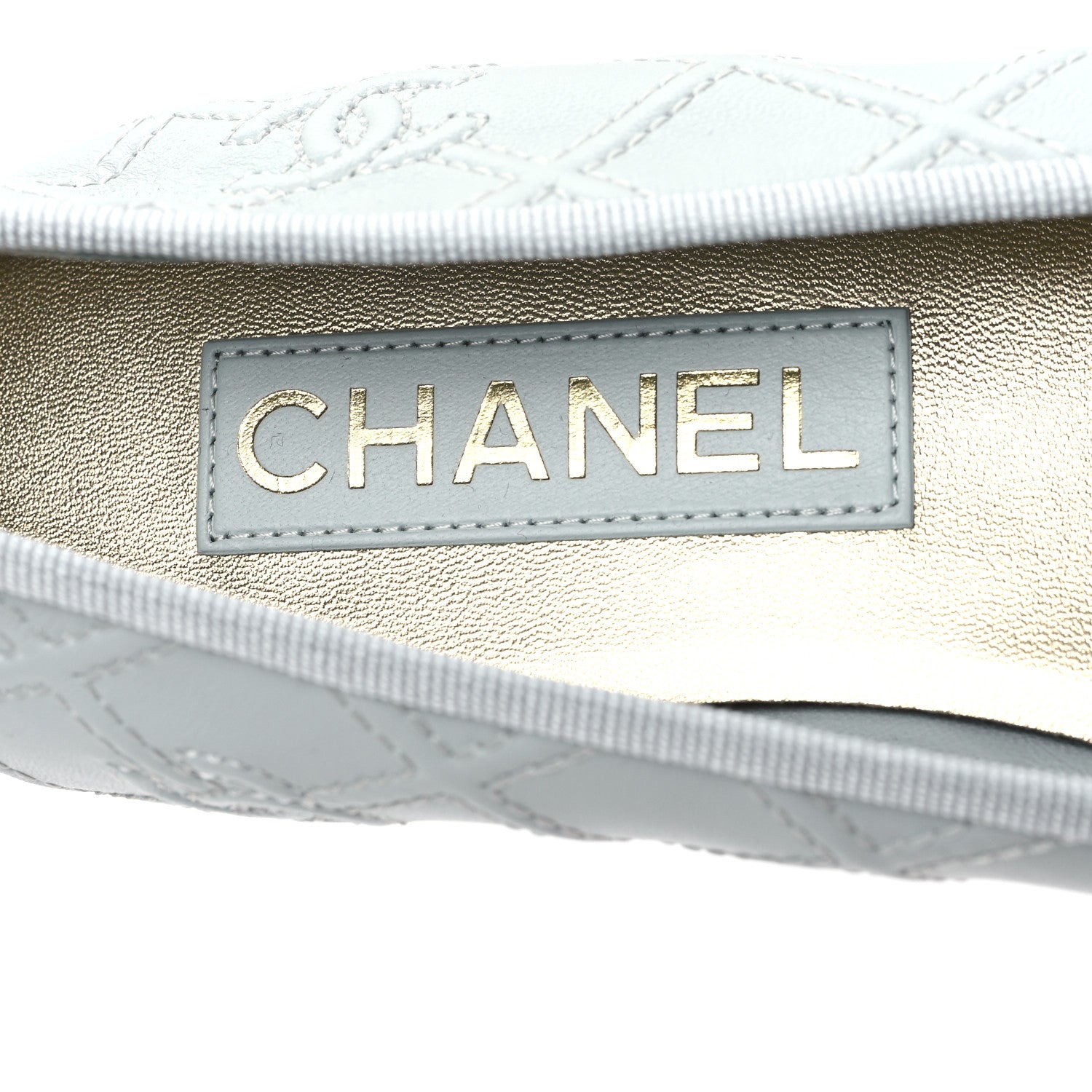 Chanel Lambskin Patent Double Stitched CC Cap Toe Ballerina Flats 38.5 Light Blue White 7 of 8
