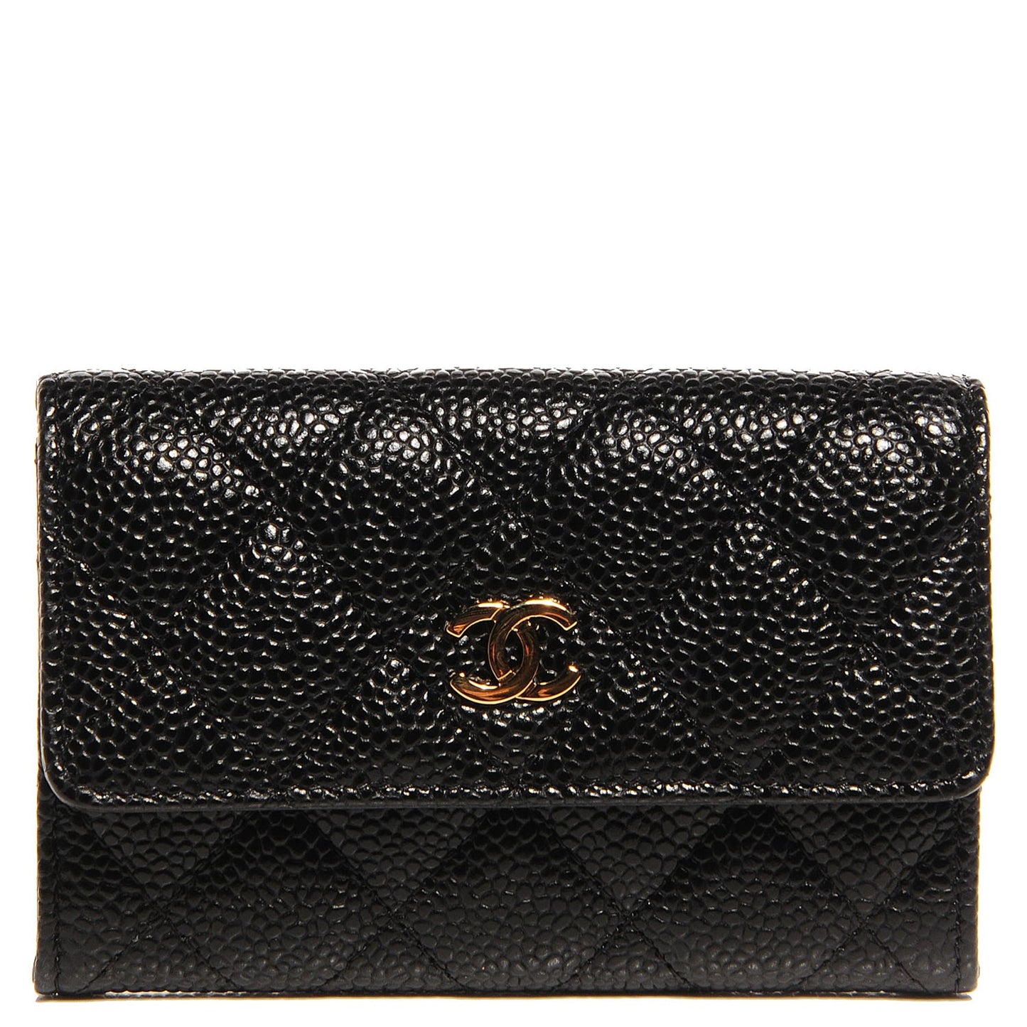 Caviar Quilted Flap Card Holder Black
