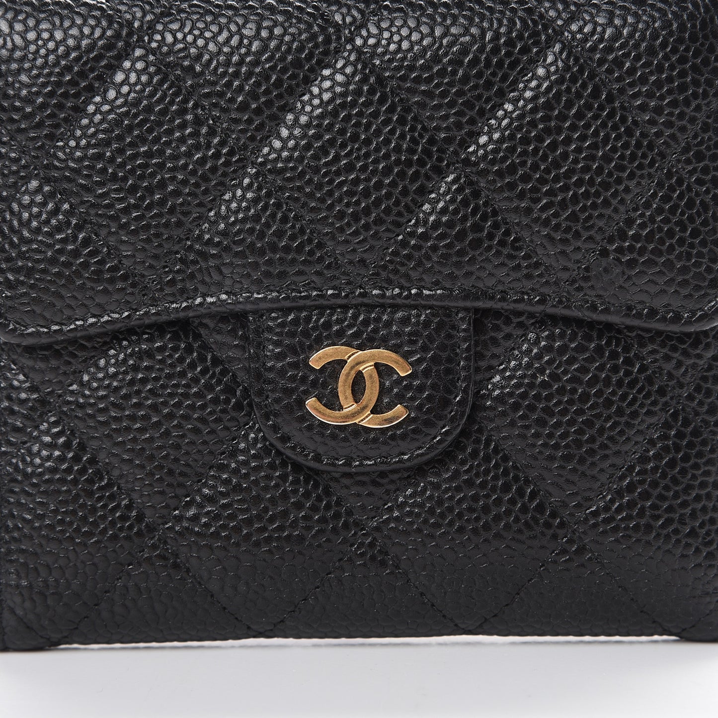 Caviar Quilted Compact Flap Wallet Black