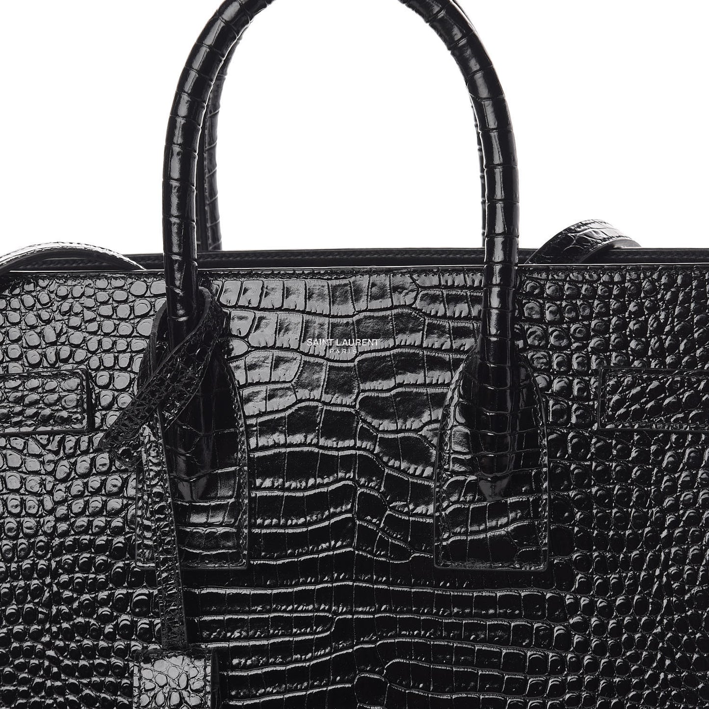 Calfskin Crocodile Embossed Small Sac de Jour Black