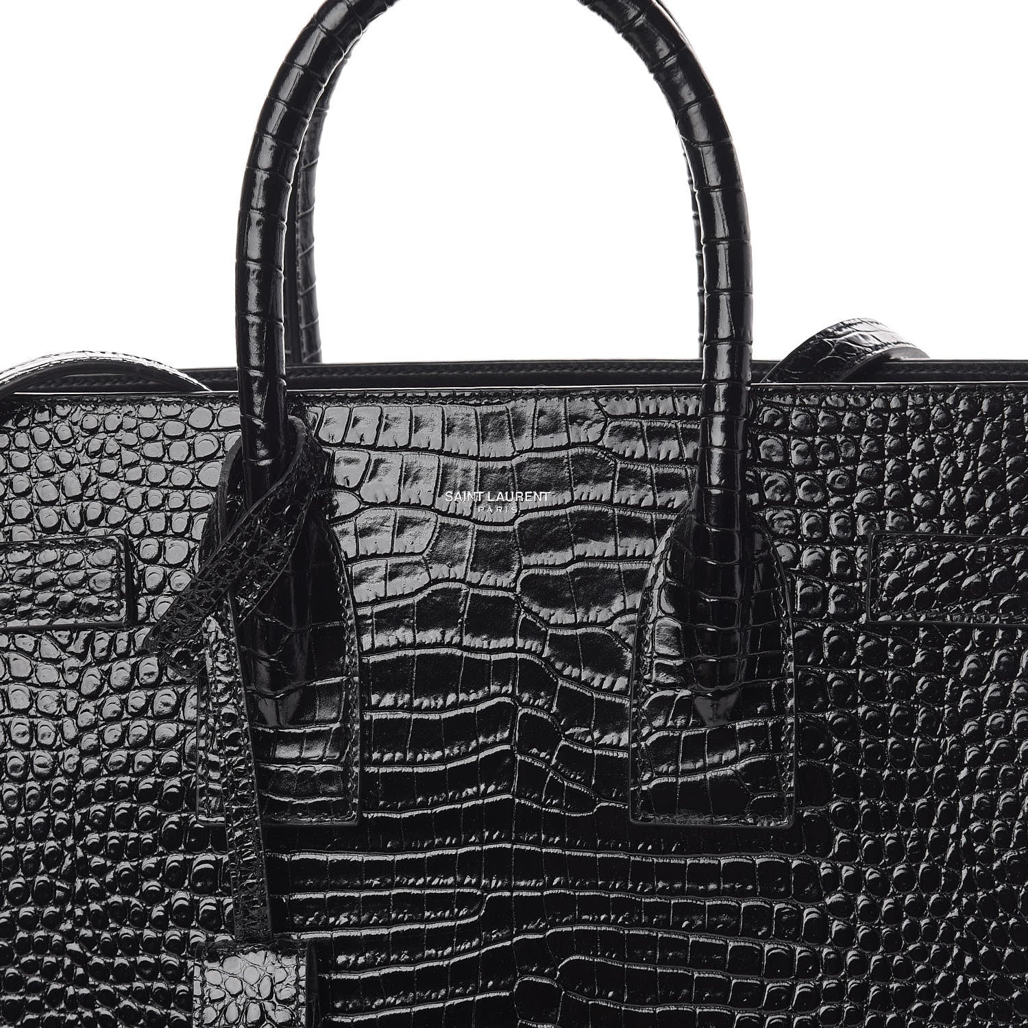 Saint Laurent Calfskin Crocodile Embossed Small Sac de Jour Black 7 of 9