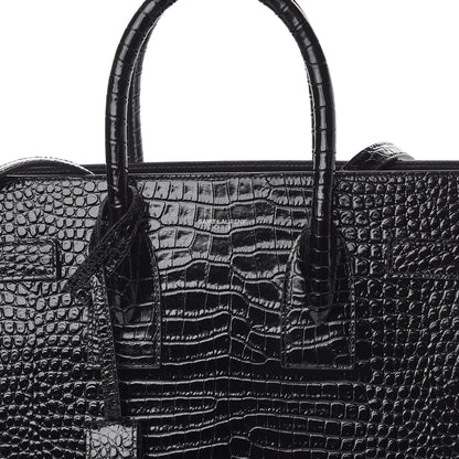 Saint Laurent Calfskin Crocodile Embossed Small Sac de Jour Black 7 of 9