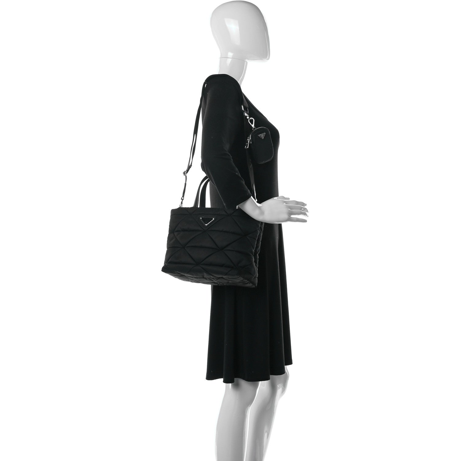 Prada Re-Nylon Nappa Triangle Quilted Padded Double Handled Zip Pocket Tote Black 2 of 10