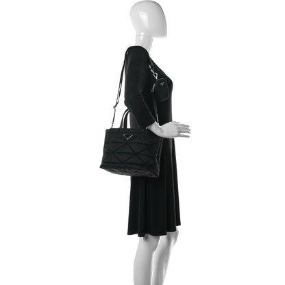 Prada Re-Nylon Nappa Triangle Quilted Padded Double Handled Zip Pocket Tote Black 2 of 10