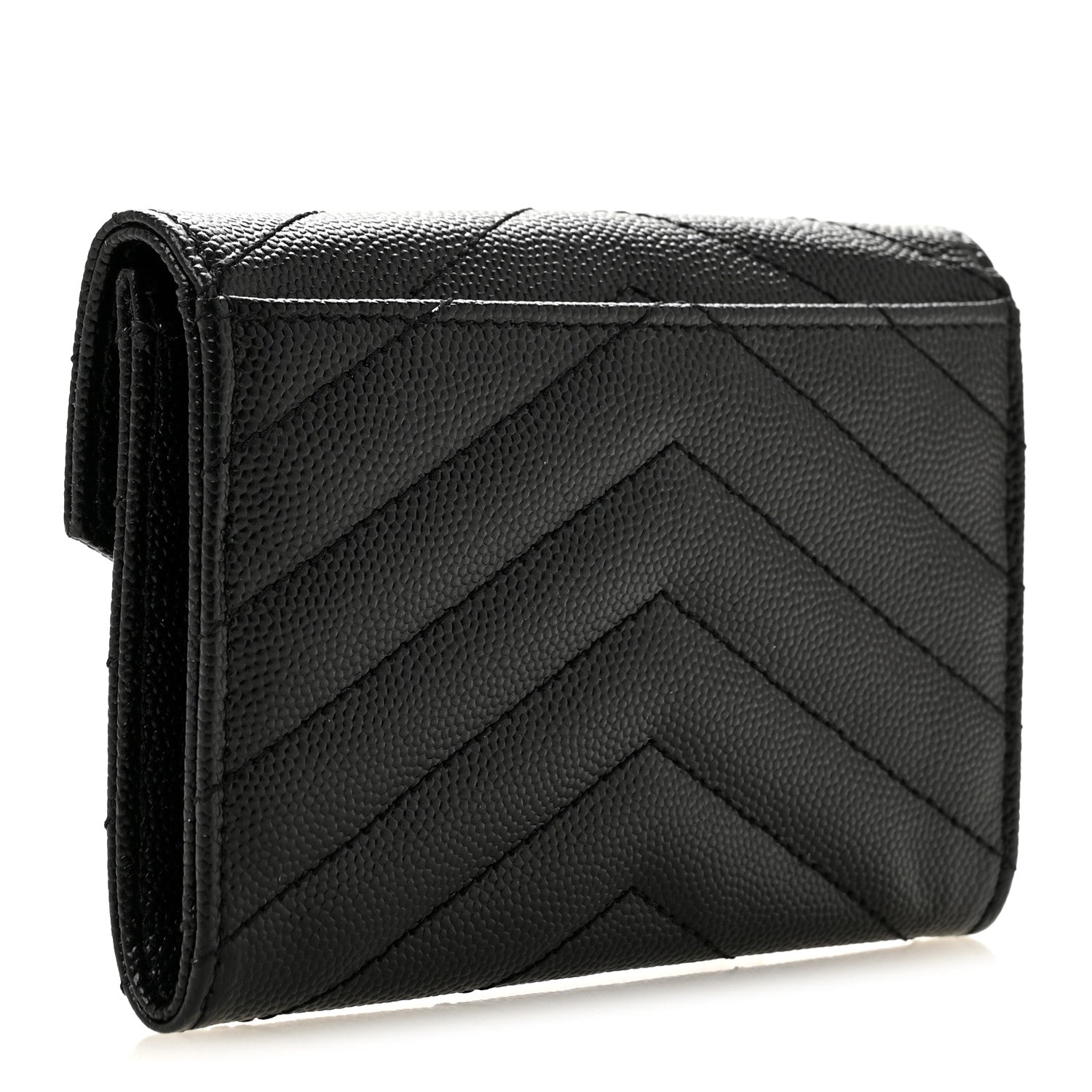 Saint Laurent Grain De Poudre Matelasse Chevron Small Monogram Envelope Wallet Black 3 of 8