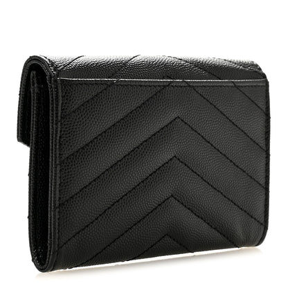 Saint Laurent Grain De Poudre Matelasse Chevron Small Monogram Envelope Wallet Black 3 of 8