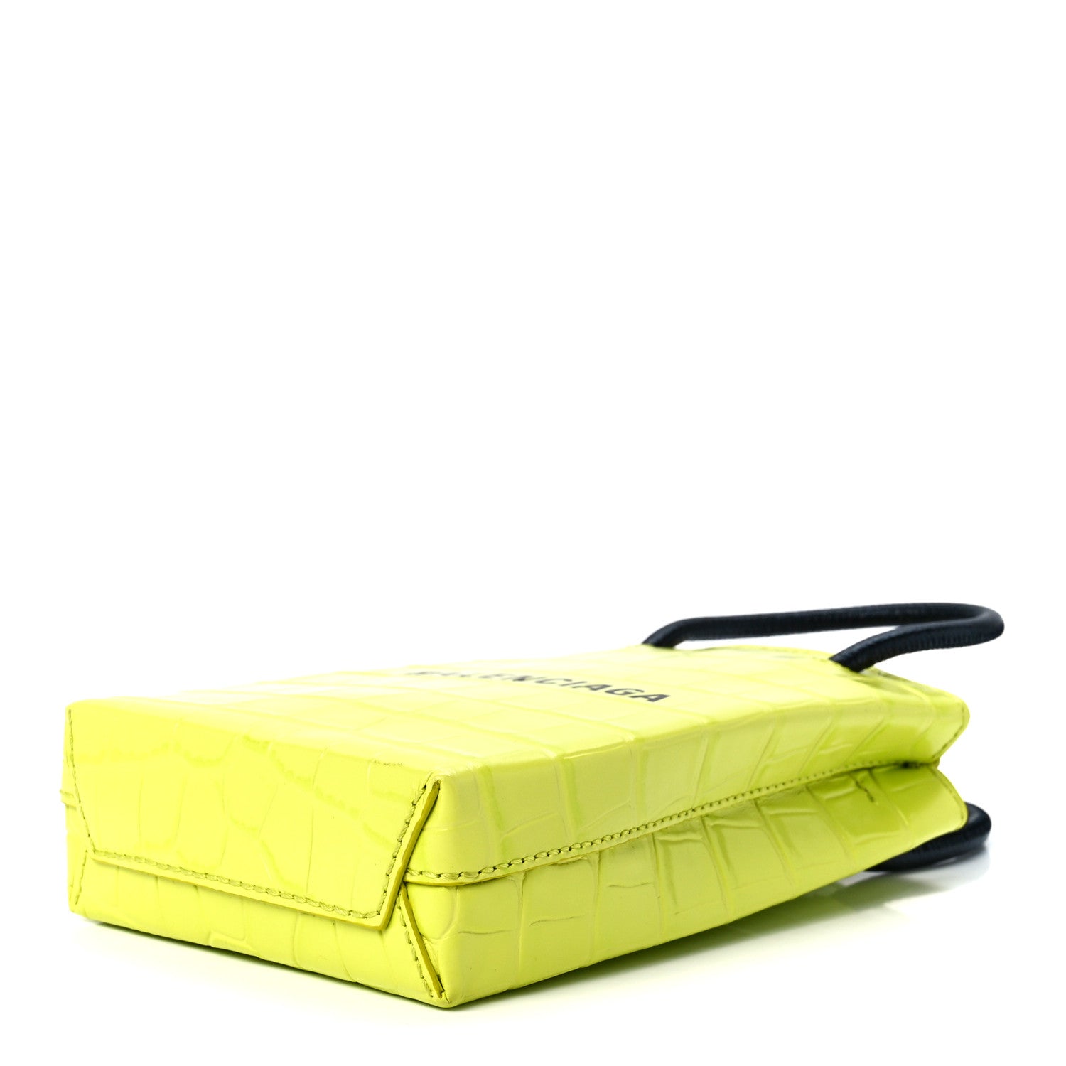 Balenciaga Calfskin Crocodile Embossed Logo Shopping Phone Holder Bag Lime 8 of 10