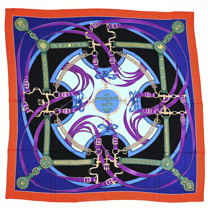 Hermes Cashmere Silk La Promenade Du Matin Shawl 140 Capucine Iris Black 1 of 4