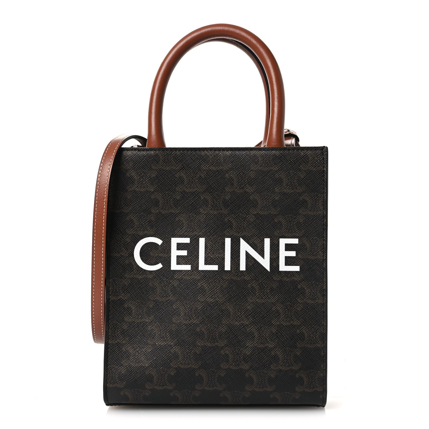 Celine Triomphe Canvas Calfskin Mini Vertical Cabas Tan 1 of 10