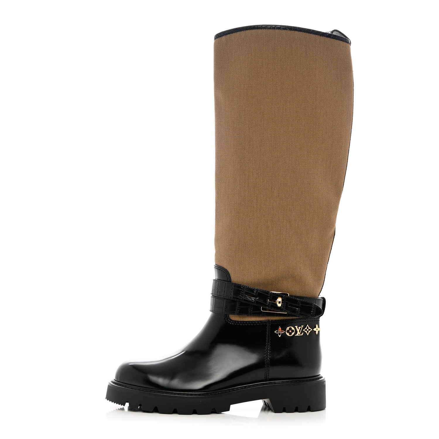 Louis Vuitton Canvas Calfskin Territory Flat High Ranger Boots 39 Khaki 1 of 12