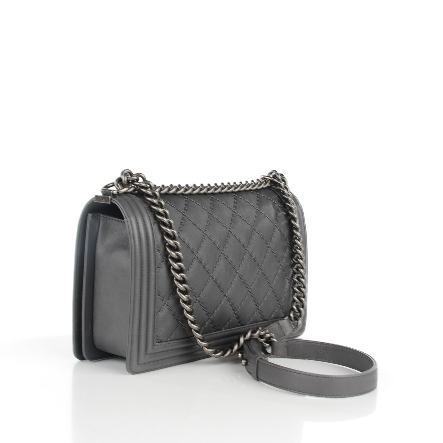 Calfskin Double Stitch New Medium Boy Flap Grey